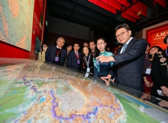 The Secretary for Labour and Welfare, Mr Chris Sun, today (December 10) visited the National Security Exhibition Gallery of the Hong Kong Special Administrative Region with chairmen of social welfare organisations. Photo shows Mr Sun (first right); the Permanent Secretary for Labour and Welfare, Ms Alice Lau (second right); and the Director of Social Welfare, Miss Charmaine Lee (third right), touring the exhibition.