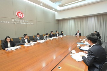 The Chief Secretary for Administration, Mr Chan Kwok-ki (eighth left), chaired the first meeting of the Committee on Education, Technology and Talents today (December 13).